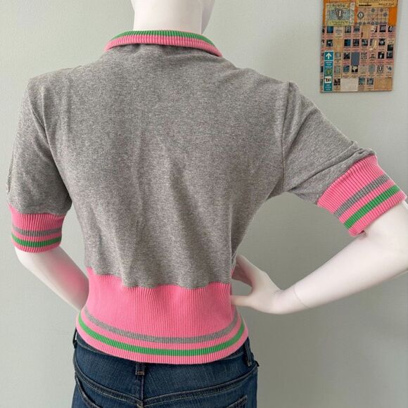 Vintage Y2k Reebok Grey Pink and Green Short Sleeve Track Jacket size Juniors M - Picture 2 of 5